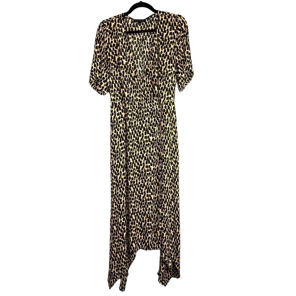 Banana Republic Dress Womens Beige 6 Polka Dot Handkerchief Wrap Midi Classic
